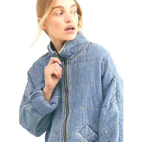 Free People Dolman Quilted Jacket in Denim - Picture 3 of 8